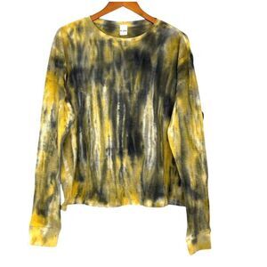 RE/DONE Long Sleeve Thermal Top Tie Dye Yellow Gray Size L Boho Hippie Festival
